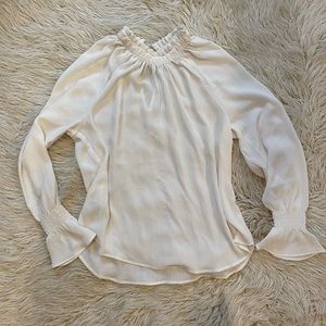 Loft Sheer white long sleeve blouse XS
